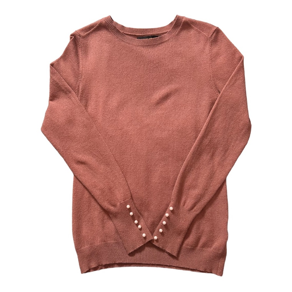 Love Tree Pearl Sleeve Crewneck Sweater - Size Medium, Mocha